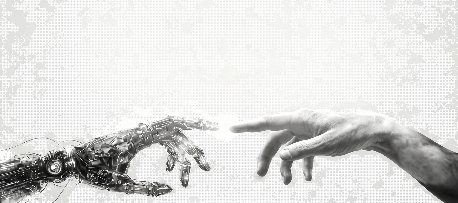 Robot hand reaching toward human hand